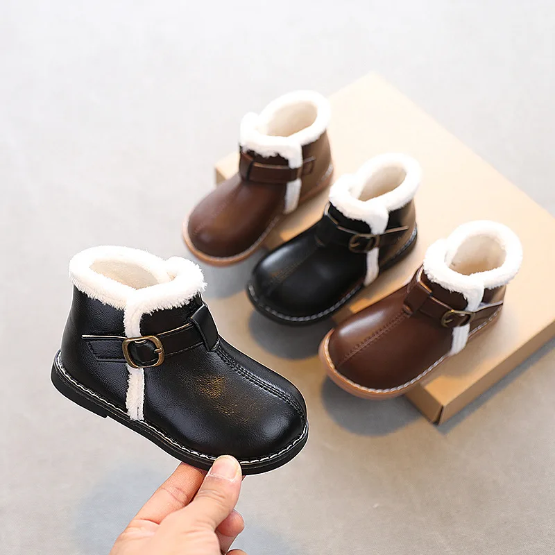 

New kid winter Martin boots plus cashmere shoes for kid cotton shoes girls short boots soft sole kids leather shoes, As the picture show