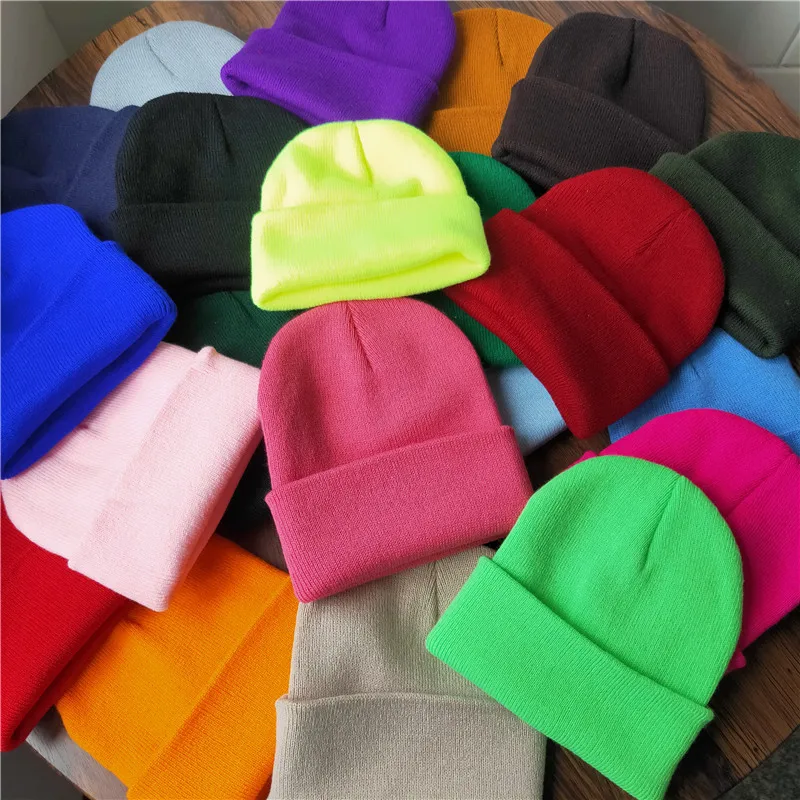 

Custom color logo New Solid Knit Hat Fashion Beanie Caps and Warmer Bonnet Casual Cap