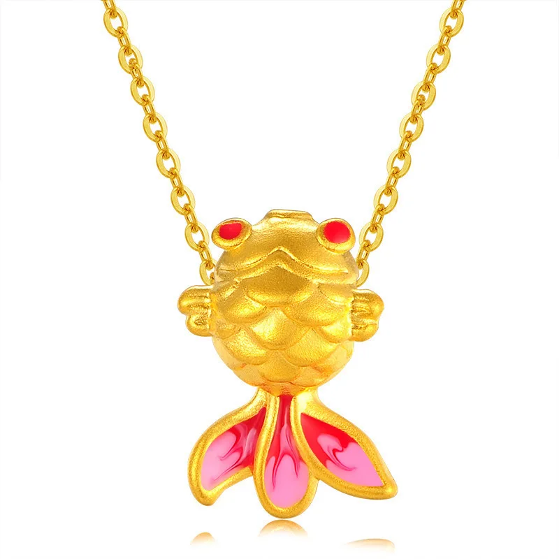 

Certified Pendant 3D Hard Gold Foot Gold 999 Small Goldfish Transfer Beads 24K Gold Necklace Female Factory Direct Sales
