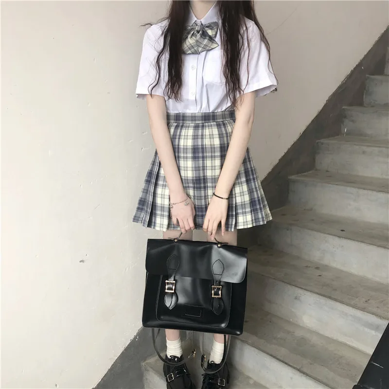 

Skirt sets girls JK Uniforms Bow Short Sleeve Shirt Plaid Pleated Skirt Suit Girls Summer school girl uniform japanese fashion