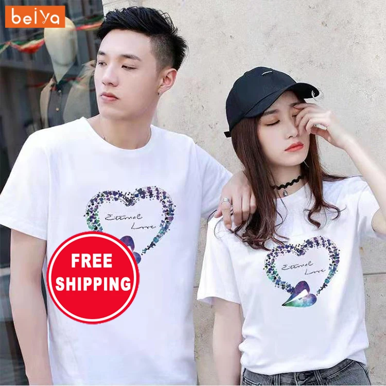 

2022 summer Valentine's Day love&roses t-shirt matching couple t shirts, Black, gray, purple, red, white, dark gray, light green