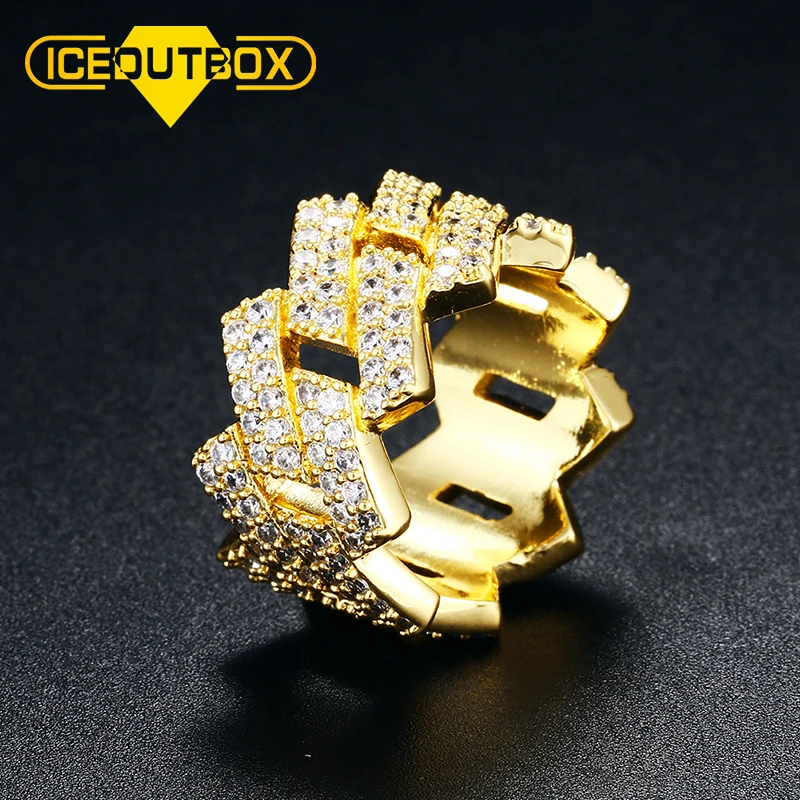 

Wholesale Hot Sale Men's Hiphop Ring 18k Gold Plated Iced Out Diamond Cuban Ring