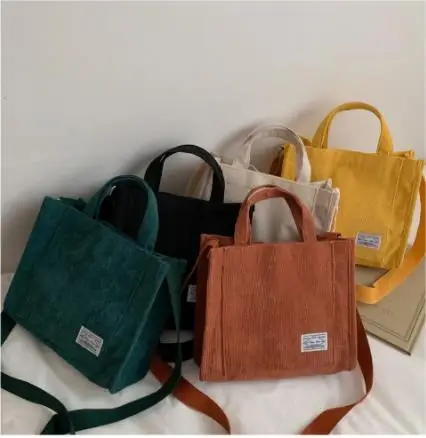

2021 Winter Women Corduroy Zipper Shoulder Bag Small Cotton Canvas Handbag Casual Tote Female Eco Crossbody Bag Vintage Bag
