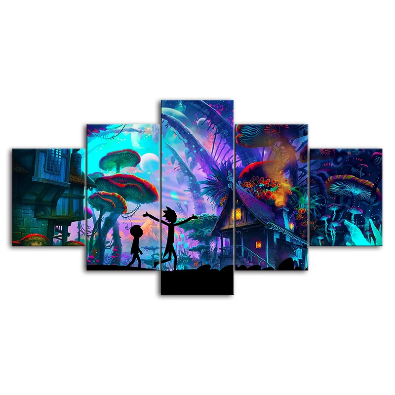 

Canvas Paintings Wall Art Home Decor 5 Panel Comic Rick Morty Poster HD Printed Modern Modular Pictures Living Room Framework
