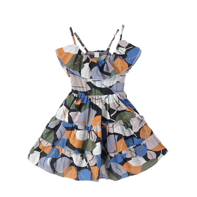 

hot sale summer vacation beach printed ruffler girls' dresses