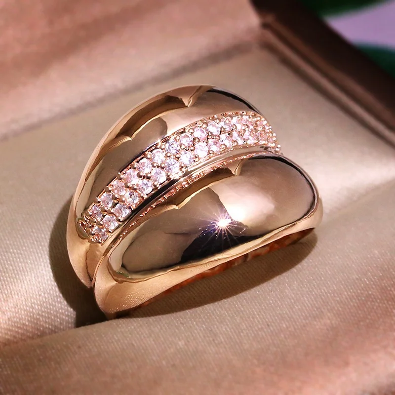 

Unique Double Circle Band Large CZ Crystal Ring Set Punk White Gold Cocktail Wedding Couple Rings for Women Men Party Jewelry