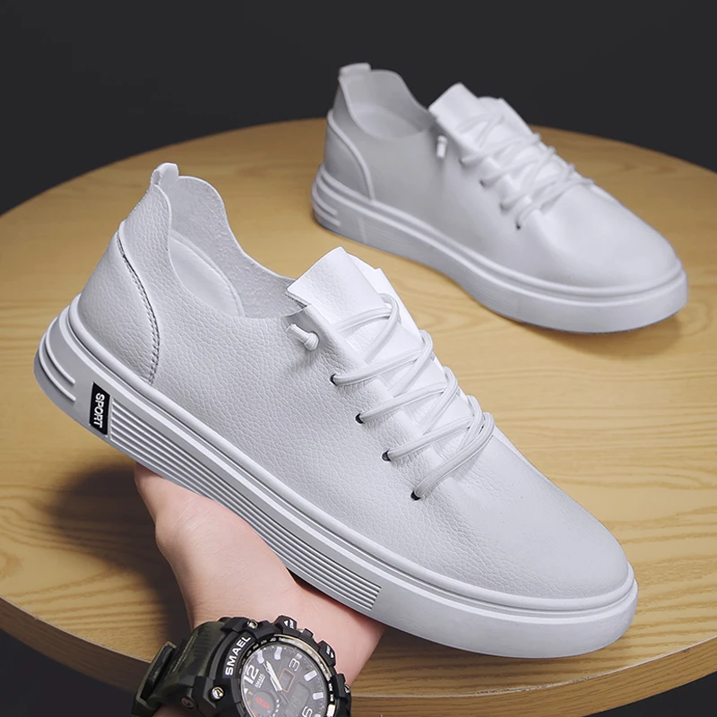 

Fashion microfiber single-layer leather white shoes casual shoes single shoes student trendy sneakers for men