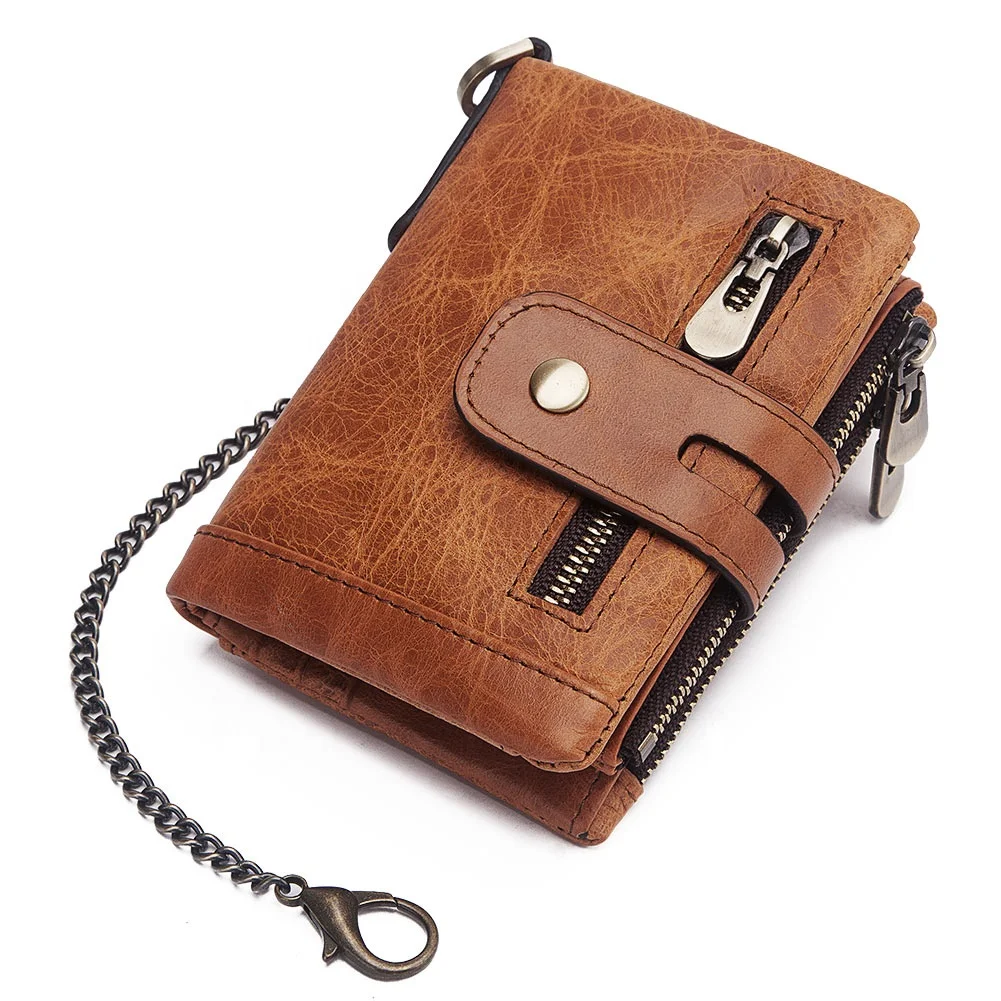 

Boshiho Fashion Design Zipper Blocking RFID Bifold Genuine Leather Money Clip Multifunctional Slim Card Holder Wallets For Men