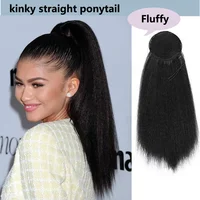 

Afro Kinky Yaki Straight Wrap Around Ponytail Heat Resistant Synthetic Blow Out Drawstring Wrap Clip In Ponytail Hair Extension