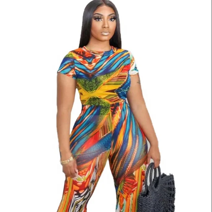 

MT69-5865 Two-piece abstract animal print flared pants