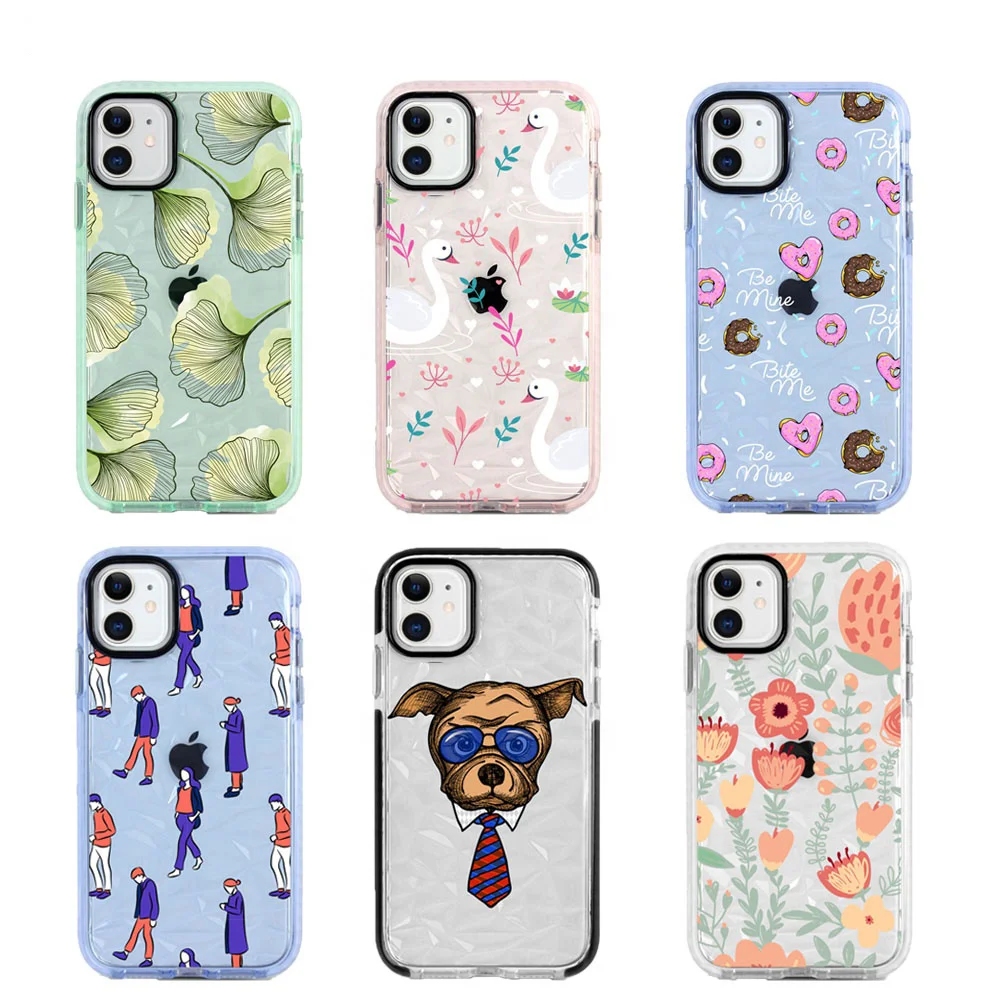 

3D colorful Clear TPU+TPE mobile phone case for iPhone 12 11 pro max Summer lovely cute Soft Phone case for iphone 11 pro max