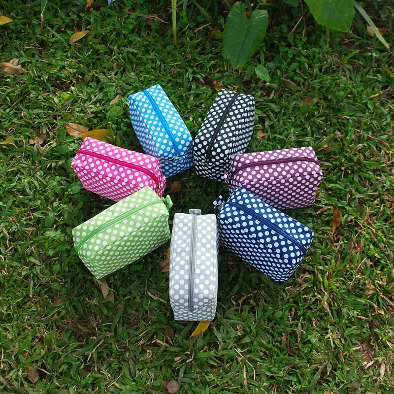 

Wholesale Polka Dots Polyester Cosmetic Bags Makeup Bag Toiletry Bag with Zipper Closure DOM113265, Pink, black, navy, green, gray, blue