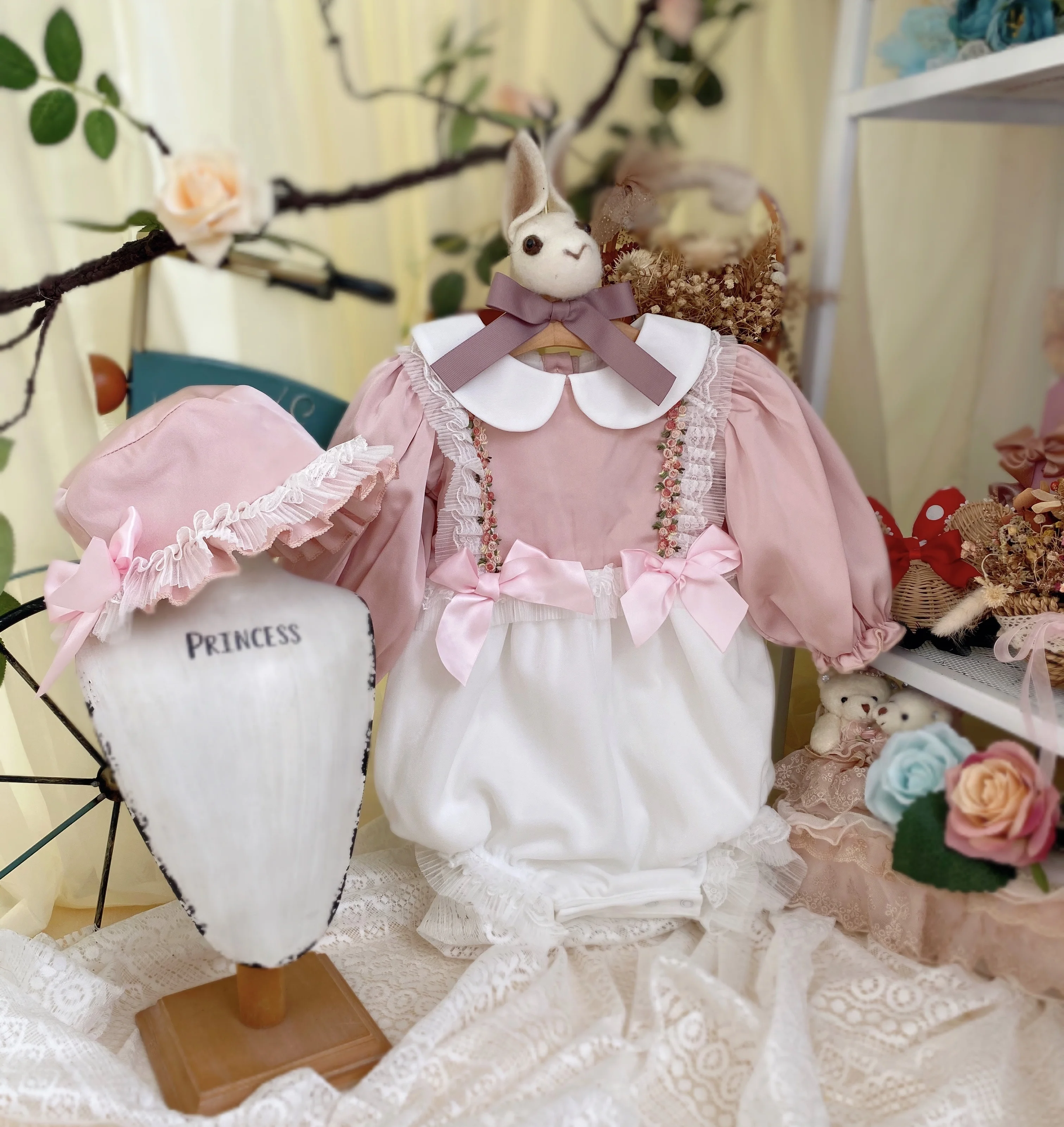 

07498 newborn baby rompers pink with kids clothes sets pink bloomer cotton children clothes wholesale