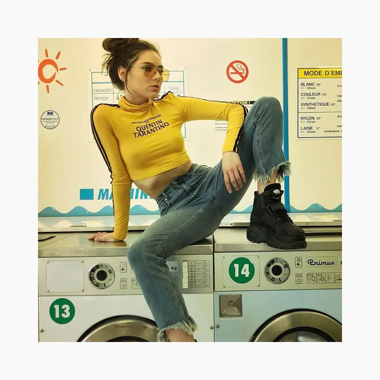 

Women Fashion Letter Print Long Sleeve Turtleneck Casual Cotton Tops, Picture color