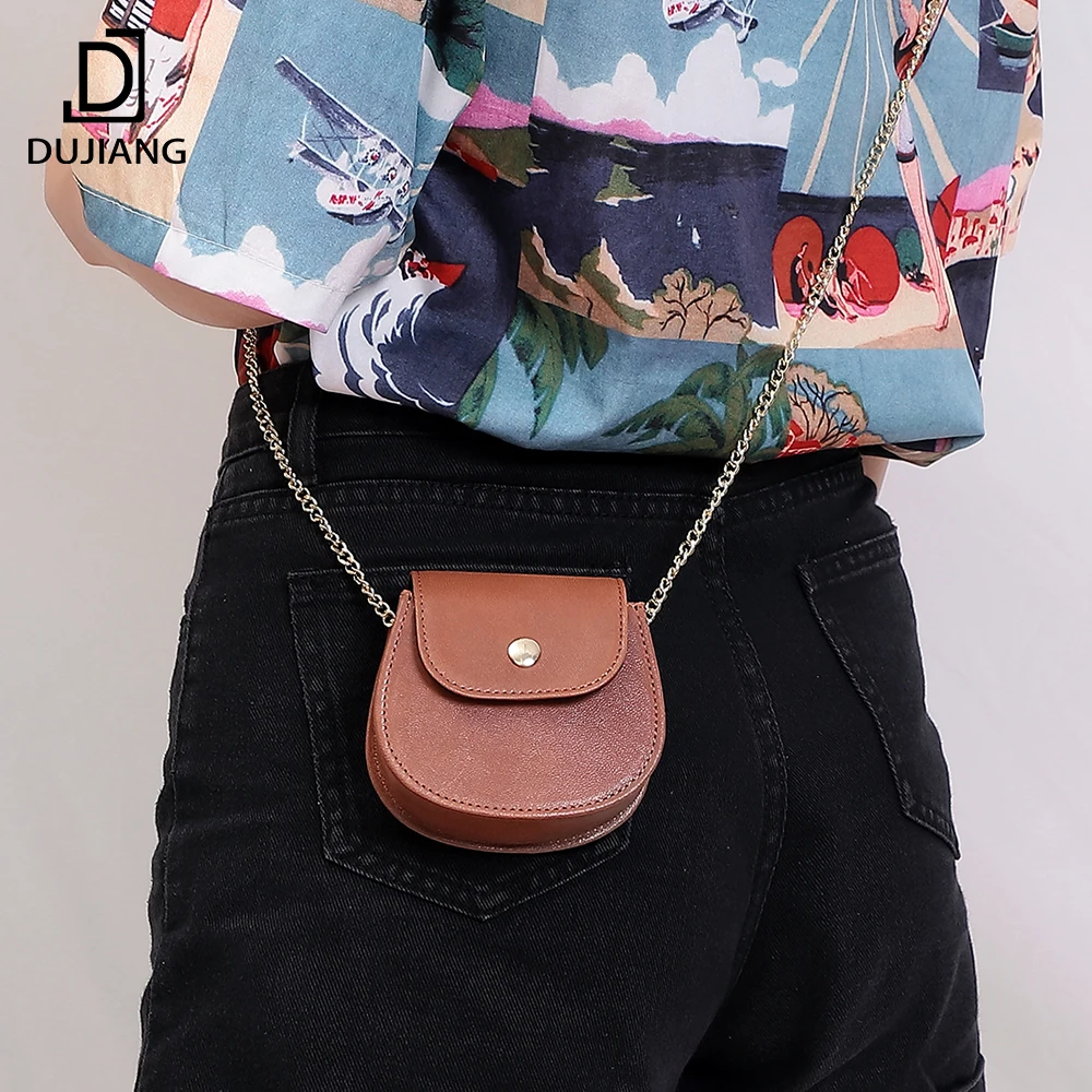 

DUJIANG Small Cute Shoulder Bag Genuine Leather Crossbody Saddle Bag with Chain, Green, red, brown, black,blue, yellow brown