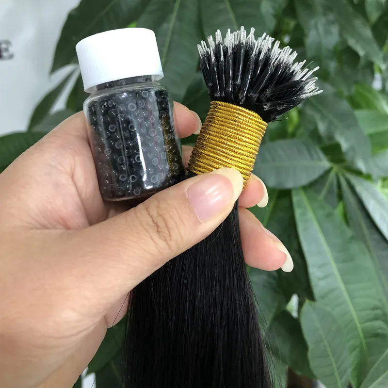 

Wholesale Small Beads 26 28 Inch Russian Double Drawn Nano Ring Tip Hair Virgin Pre bonded Human Hair Extensions Nano Ring