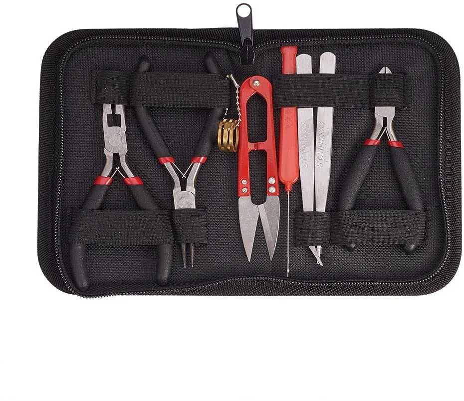 

Amazon Hot Sales 8pcs Jewelry Making Kit storage bag toolkit Shynek Ornaments Kit Pliers Tools Jewelry Accessories, As photos