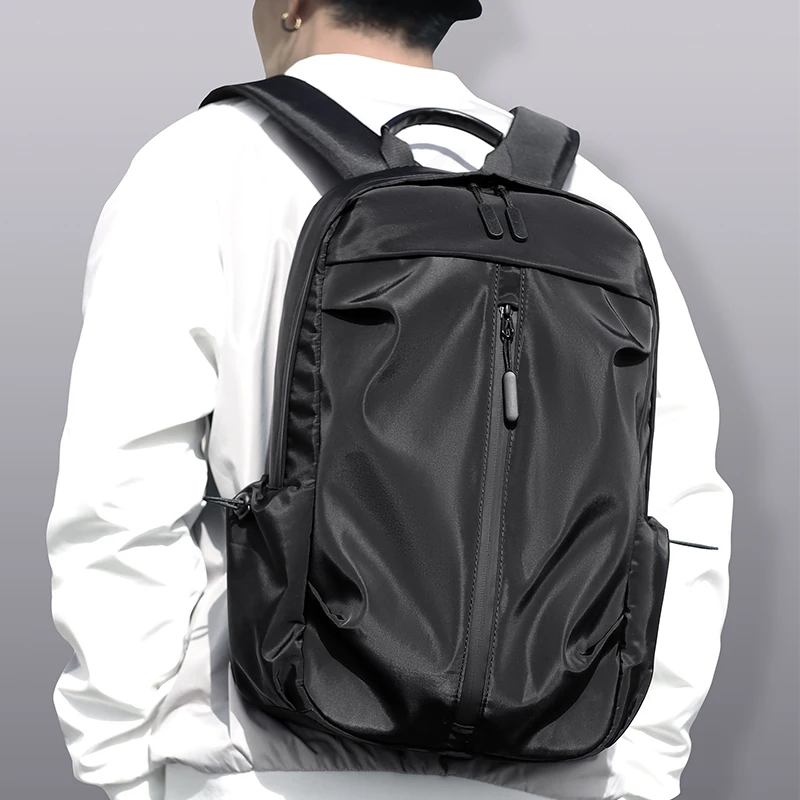 

school bagStudent's lightweight schoolbag wear-resistant and load-bearing Oxford spinning backpack without shoulder compression, Black grey