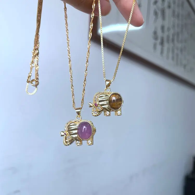 

Jade jewelry 2021 ins custom Hip hop elephant necklace Animal Jade pendant with chain blue jade elephant pendant