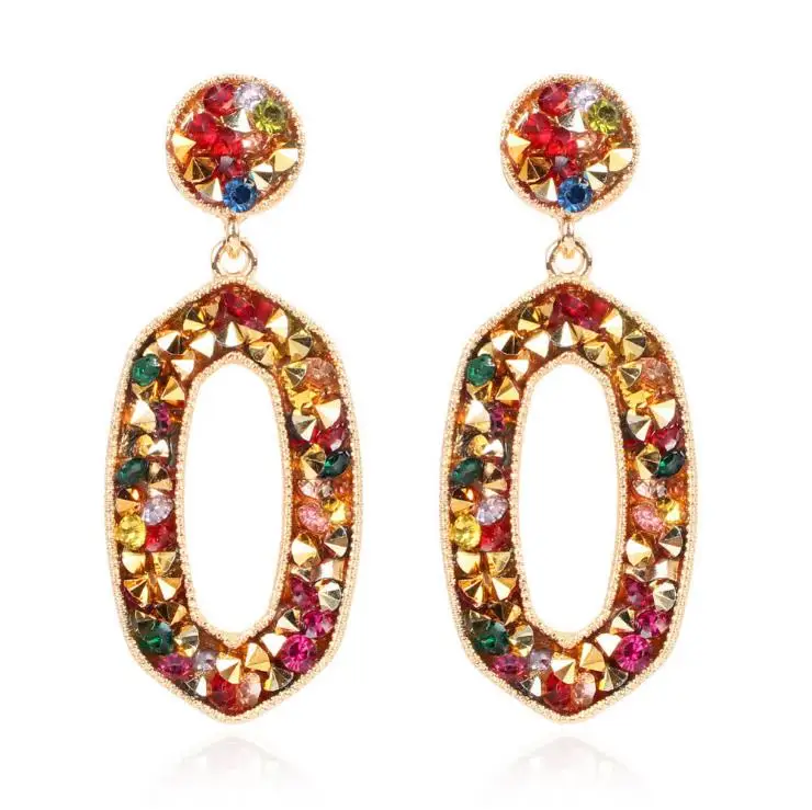 

Fashion Rhinestone New Arrival Colorful Diamond Studded Drop Shaped Flower Dangle Stud Earrings For Women