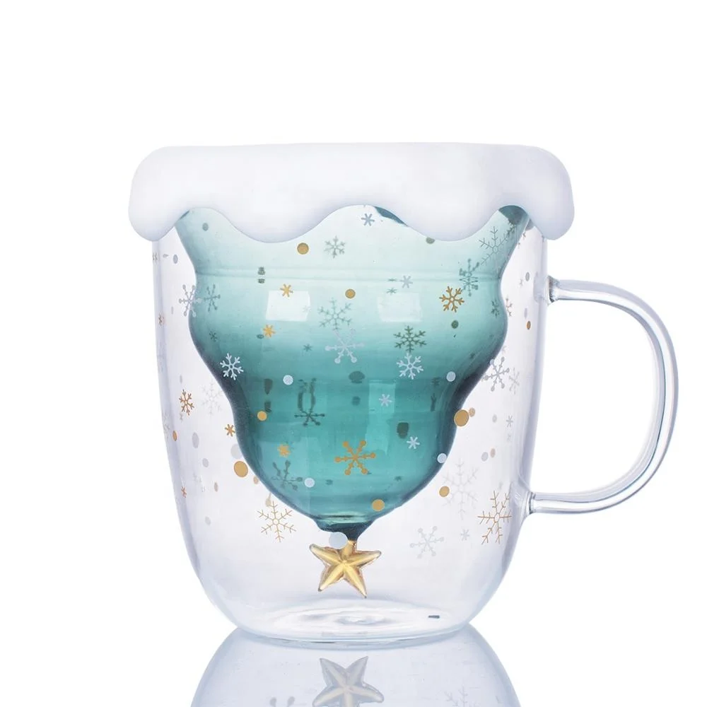 

double wall glass Christmas cup with Lid cover for giftware