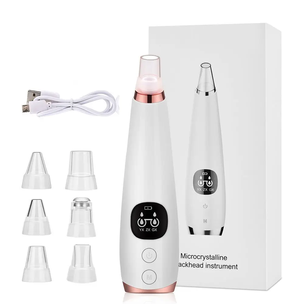 

NEW 6 Tips Blackhead Remover Vacuum LED Display USB Charge 3 Gears Facial Blackhead Extractor, White