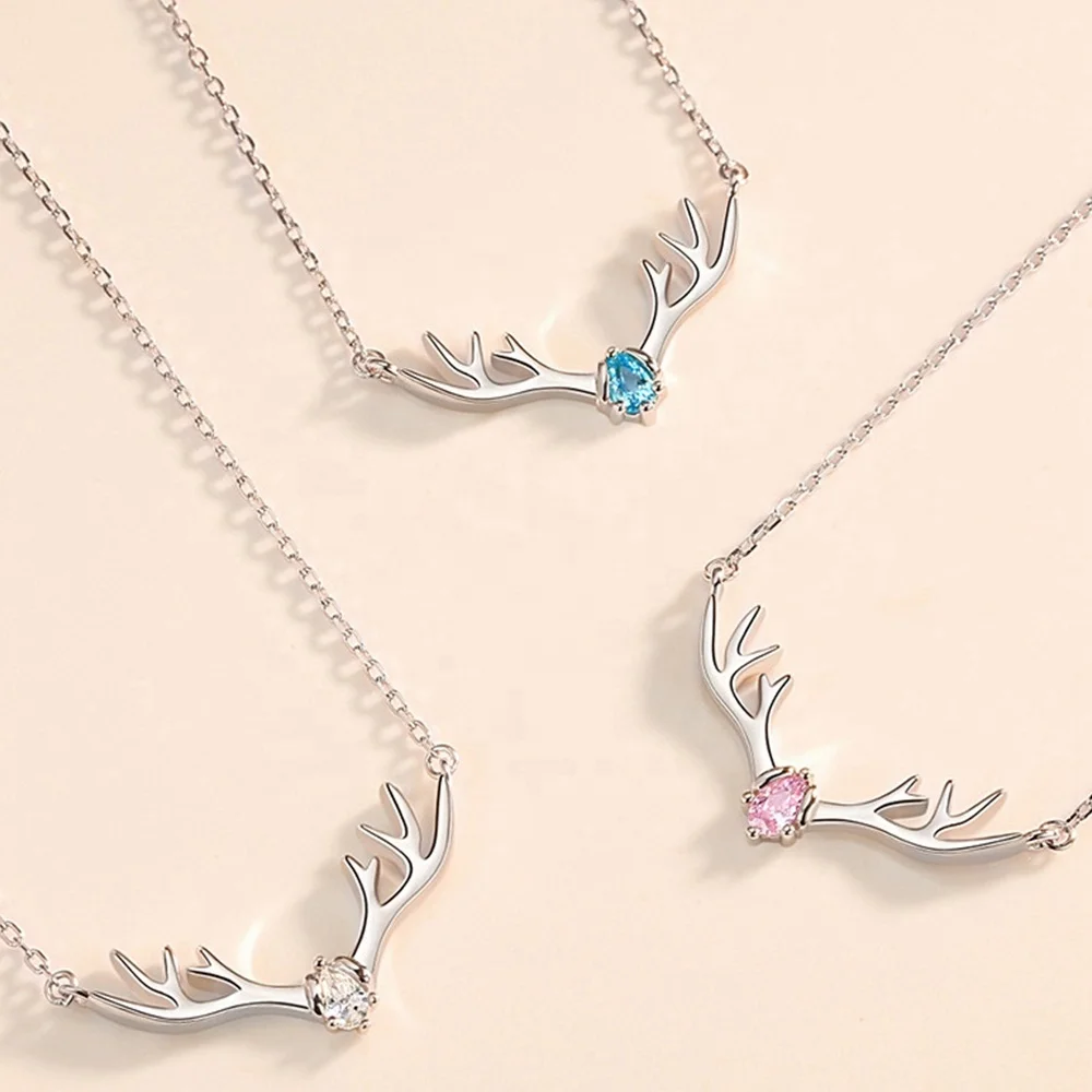 

Wholesale Personalized Love Necklace Women Minimalist Crystal Antlers Pendant Deer Necklace, Silver,gold