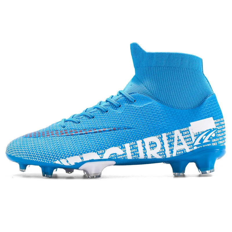 

Factory customize Men Cleats Football Boots High Top Soccer boots Sneakers football shoes Turf Futsal outdoor Soccer shoes, Blue white black