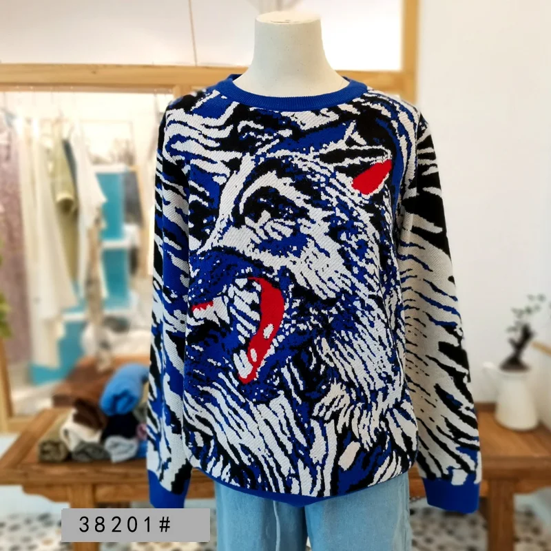 

Autumn&winter Knitwear Men's Jacquard Cotton Pullover Knit Sweater custom Star Men fabric zebral Sweater