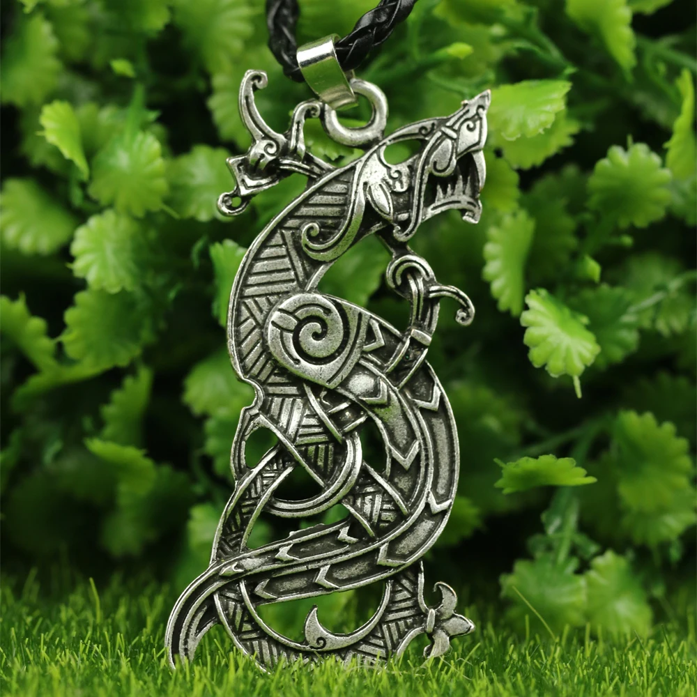 

LANGHONG Dragon Necklace For Men Nordic Vikings Dragon Amulet Pendant Necklace Original Jewelry Talisman, Amtiuqe silver, antique bronze