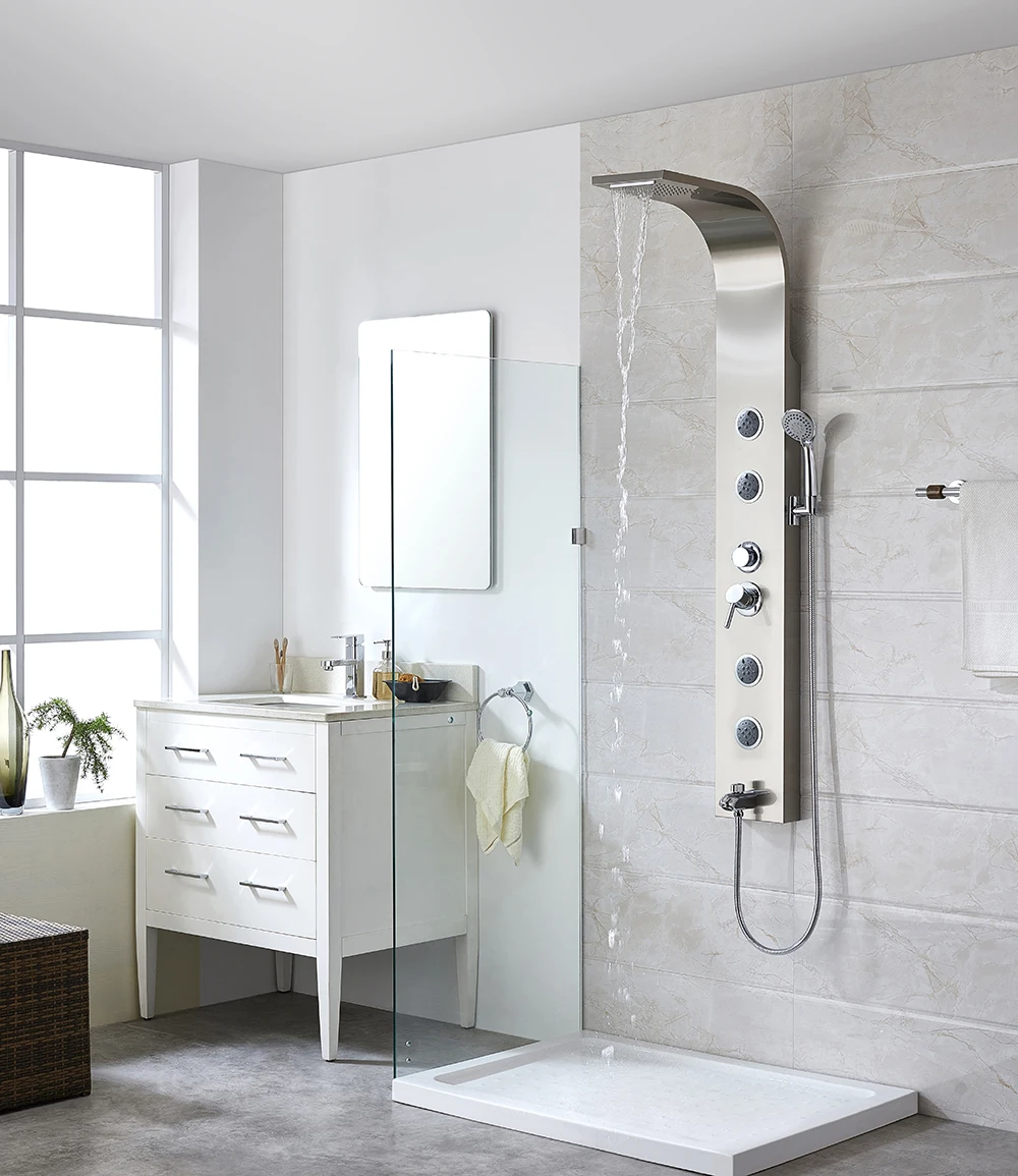 304 不锈钢降雨量或瀑布可调节 spa 淋浴盘塔式系统,多功能手持式手柄