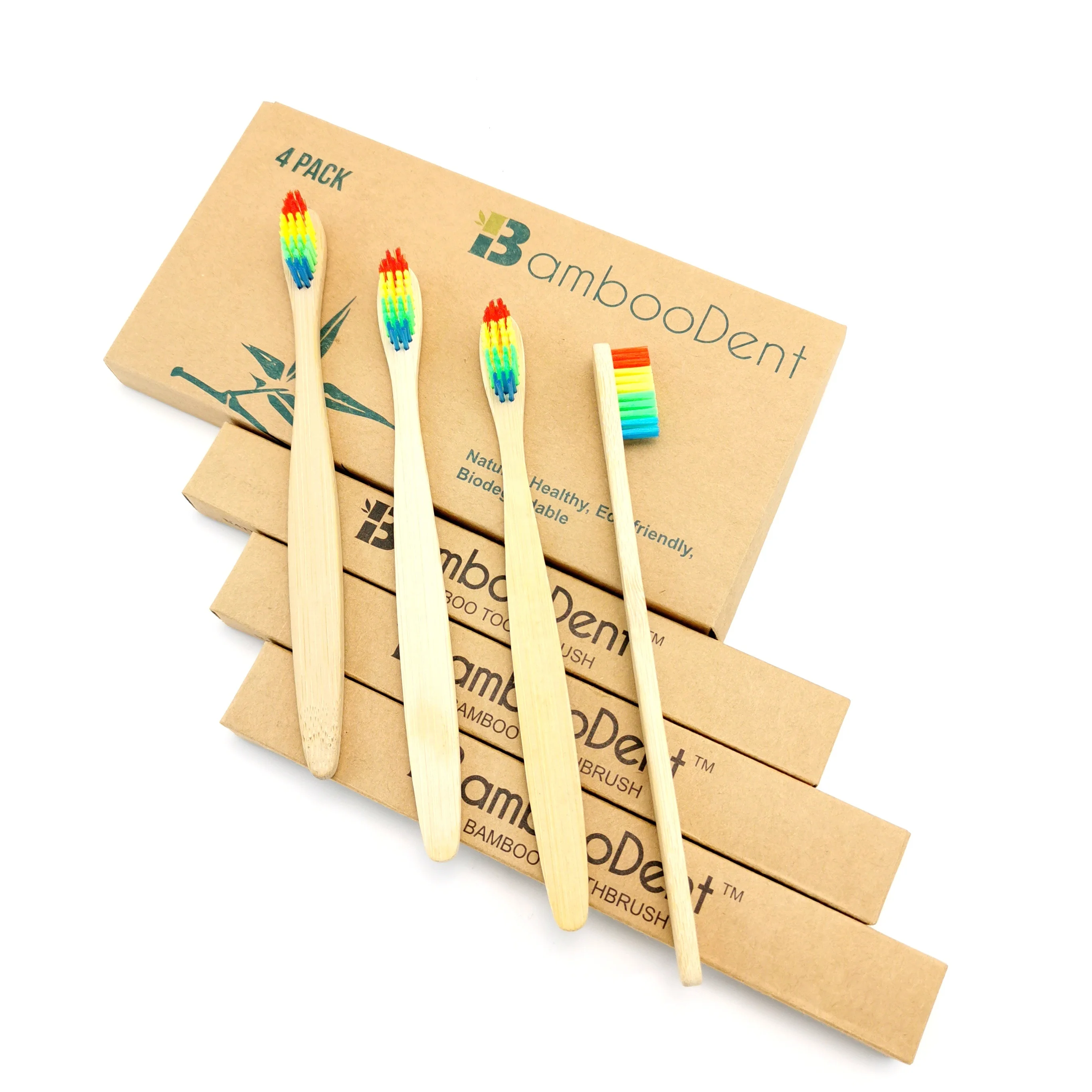 

2019 hot selling bamboo toothbrush rainbow bristle colorful bristle