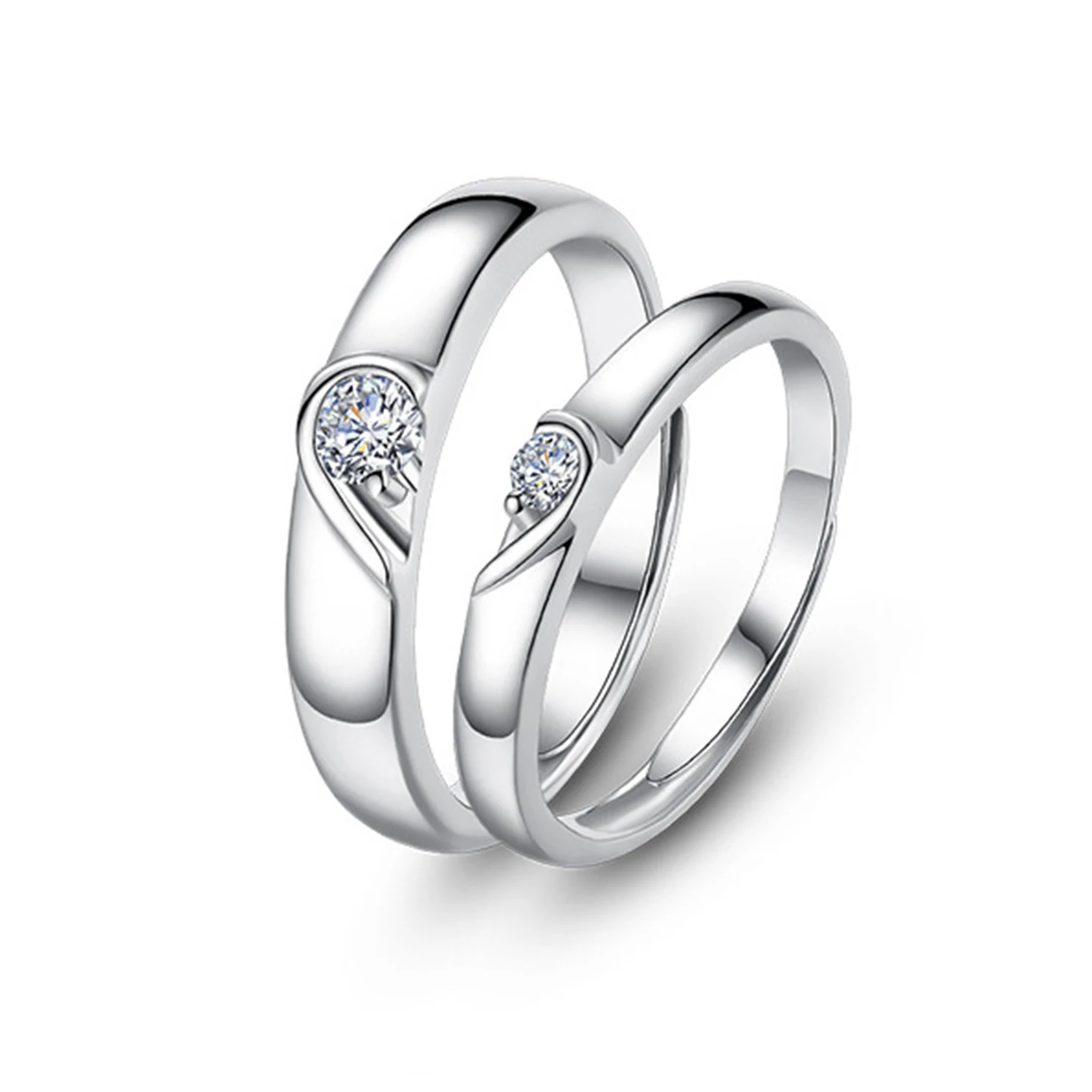 925 Silver Forever Love Heart Couple Matching Rings for Women and Men Engagement Wedding Adjustable Ring Jewelry Gift