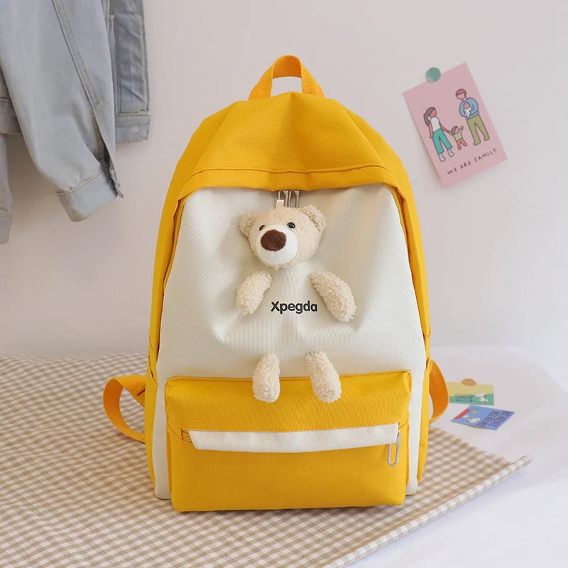 

Heopono Storage Book Picnic Travel School Bag Fashion Student Cute Little Bear Simple Elegant Designer Child Large Backpacks, Customizable