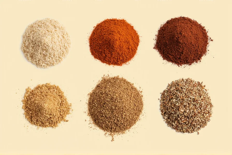 Three small bowls showing different allspice substitute combinations with measuring spoons for visual recipe guidance