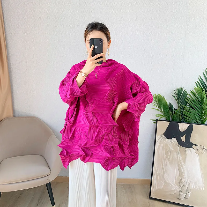

FXZ Miyake pleated blouse messy loose plus size diamond pleats top women