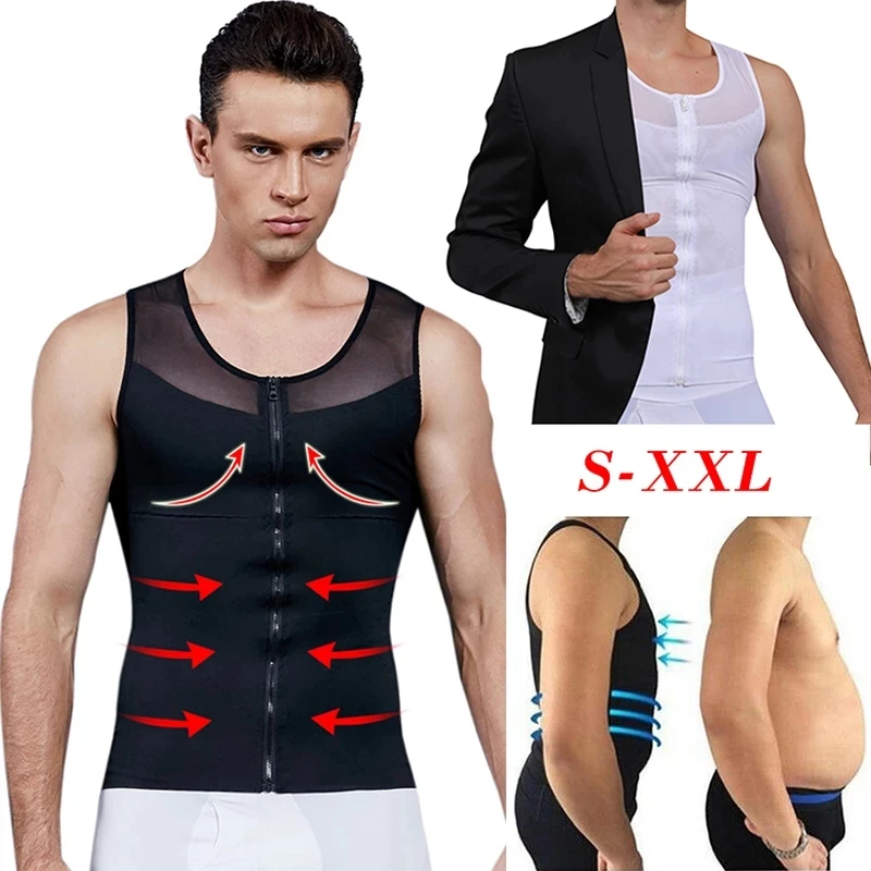 

Mens Chest Compression Shirt Gynecomastia Vest Slimming Shirt Body Shaper Tank Top Front Zipper Corset For Man Shapewear, 3 colors as pictures show