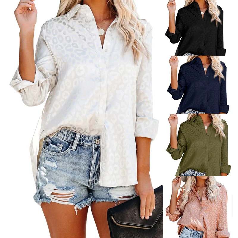 

Wholesale Long Sleeve Buttoned Shirt Loose Tunic Women Tops Solid Color Casual Ladies' Blouses