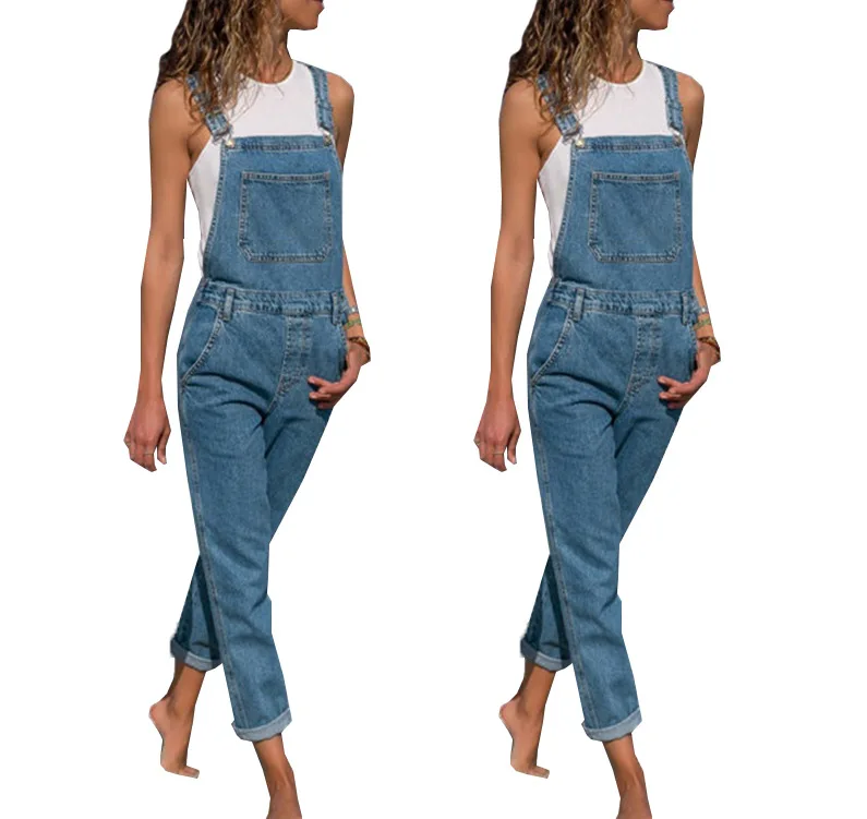 

Women Denim Jeans Dungarees Long Overall Solid Jeans Look Class Vintage Jeans Long Casual Jumpsuit, Picture colors