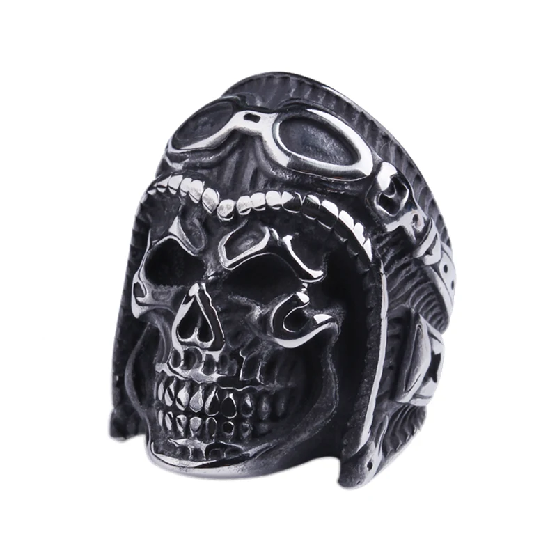 

Custom Punk Stainless steel Retro Air Pilot Skull Rings for men