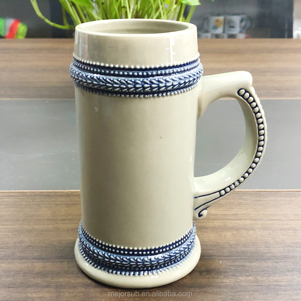 定制22盎司瓷啤酒杯与边缘空白涂层热升华陶瓷啤酒杯批发ceram德国