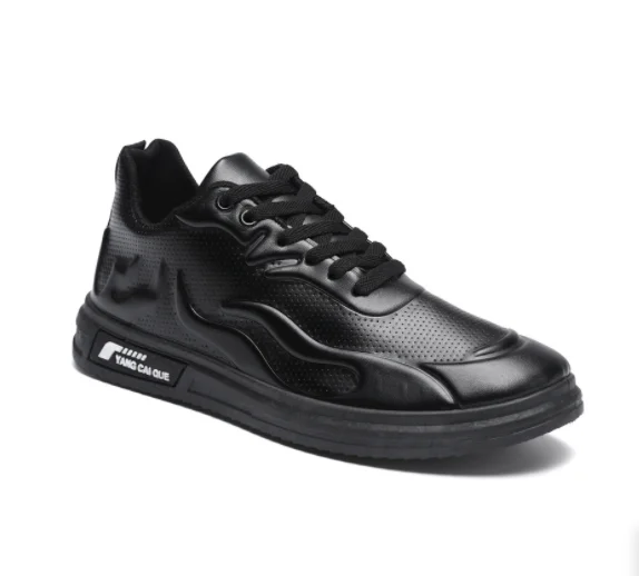 

comfortable low price black white non-slip mens pvc pu trainer men sneakers leather shoes, 3 colors