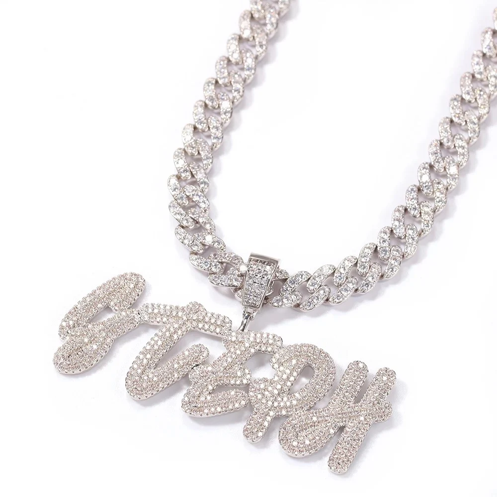 

Custom Name 9mm Cuban Link Chain Necklace with Name 18K Gold Plated CZ 2 Layer Letter Name Rapper Bling Jewelry, Picture
