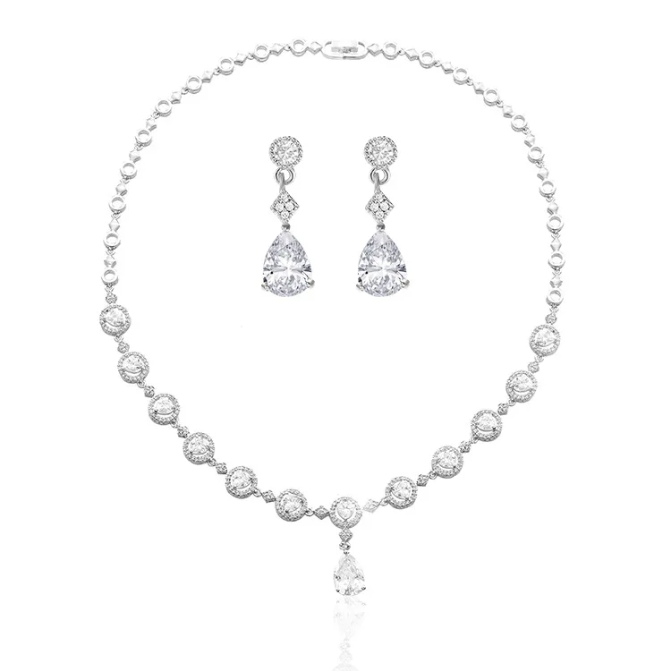 

Luxury Colour Love Heart Water Droplets Zircon Jewelry Necklace Drop Earrings Women Wedding Bride Engagement Jewelry Set