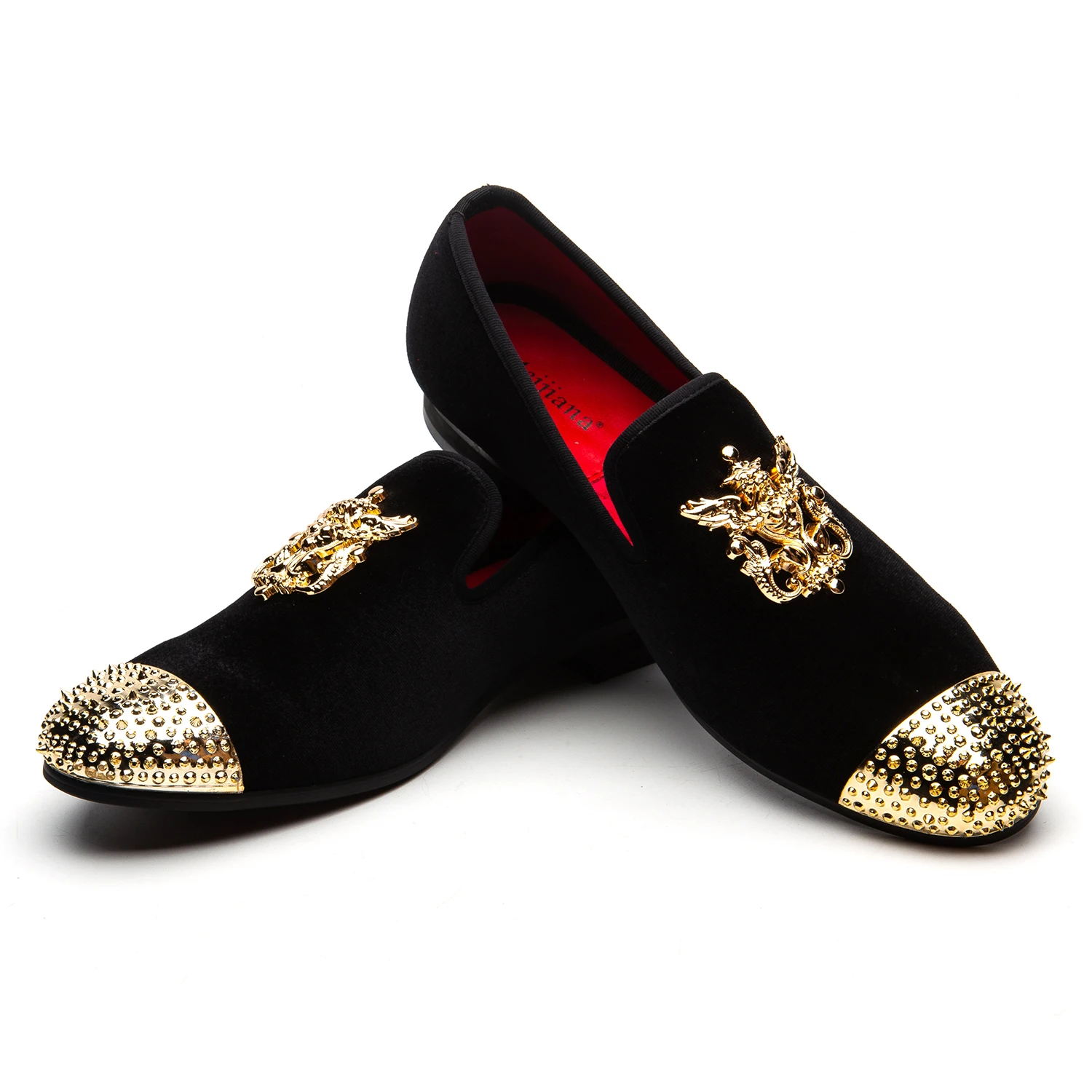 

Men's Velvet Loafers Slip-on Dress Shoes with Gold Buckle Slippers Loafers