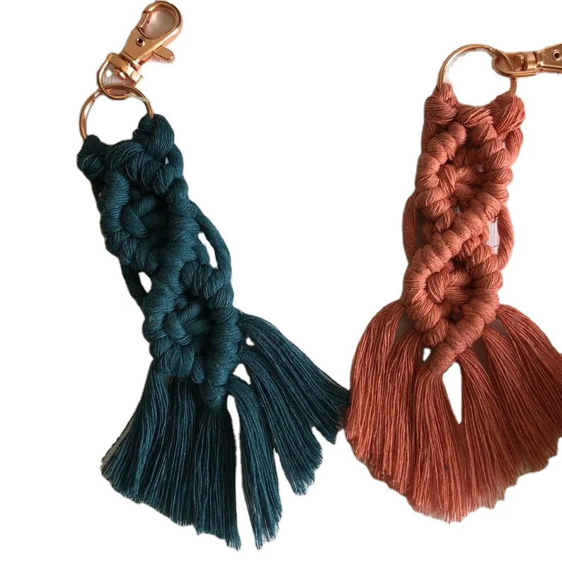 

Wholesale Handmade Woven Innovative Keychain Rope Tassels Cotton Key Holder Bag Boho Macrame Keychain