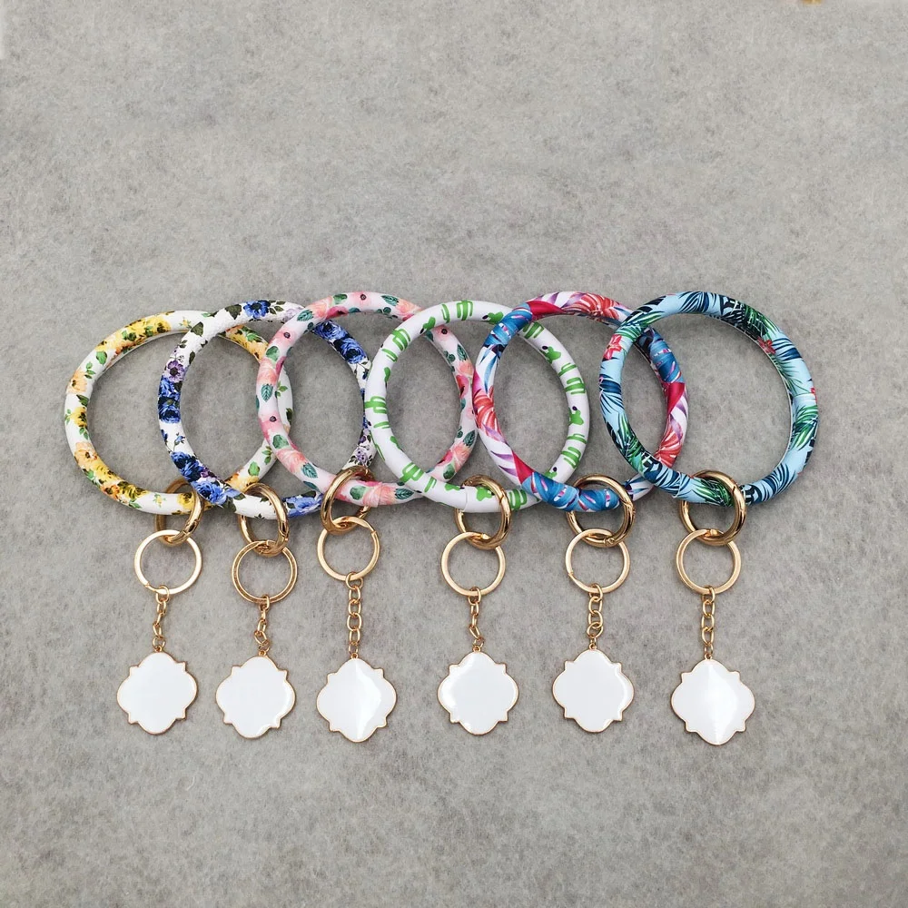 

O Leather Printing Bracelets Enamel Monogrammed Quatrefoil Keyring, As picture