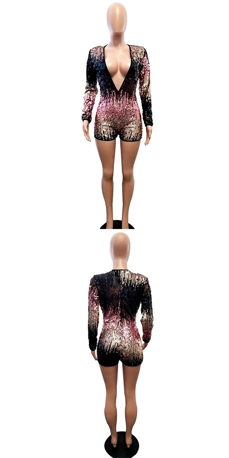 KG2514 women latest design cleavage sequin jumpsuit sexy club dress