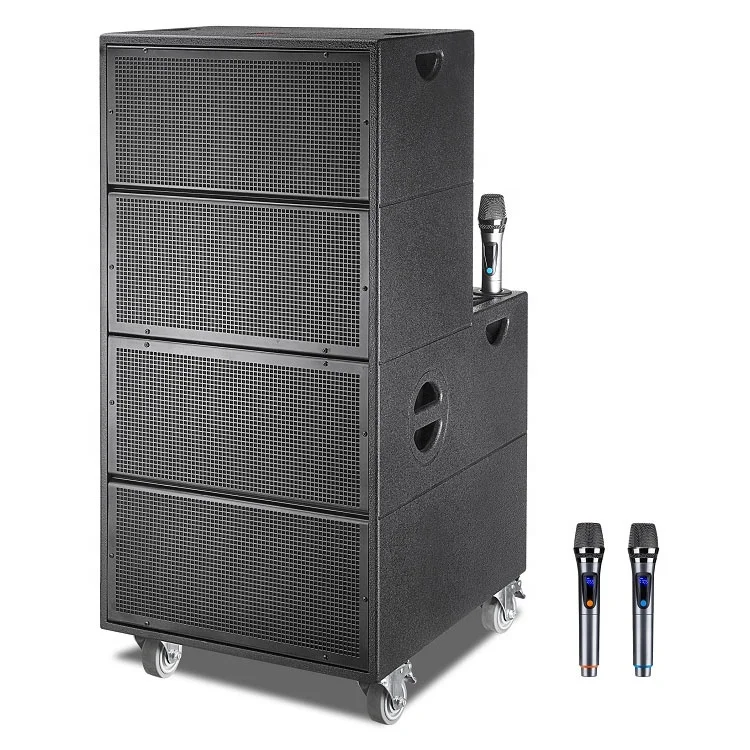 

Big DJ Bass Active Speaker Line Array System 15 Inch Rechargeable 12V/20A Battery Party Speaker Karaoke With Two Wireless MIC, Black