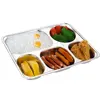 Wholesale stainless steel rectangle 5 compartment tray fast food serving plate for adults kids